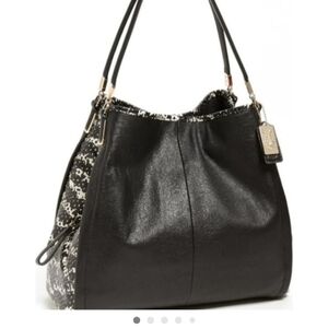 COACH MADISON PHOEBE BLACK TWO-TONE PYTHON LEATHER SHOULDER BAG TOTE PURSE